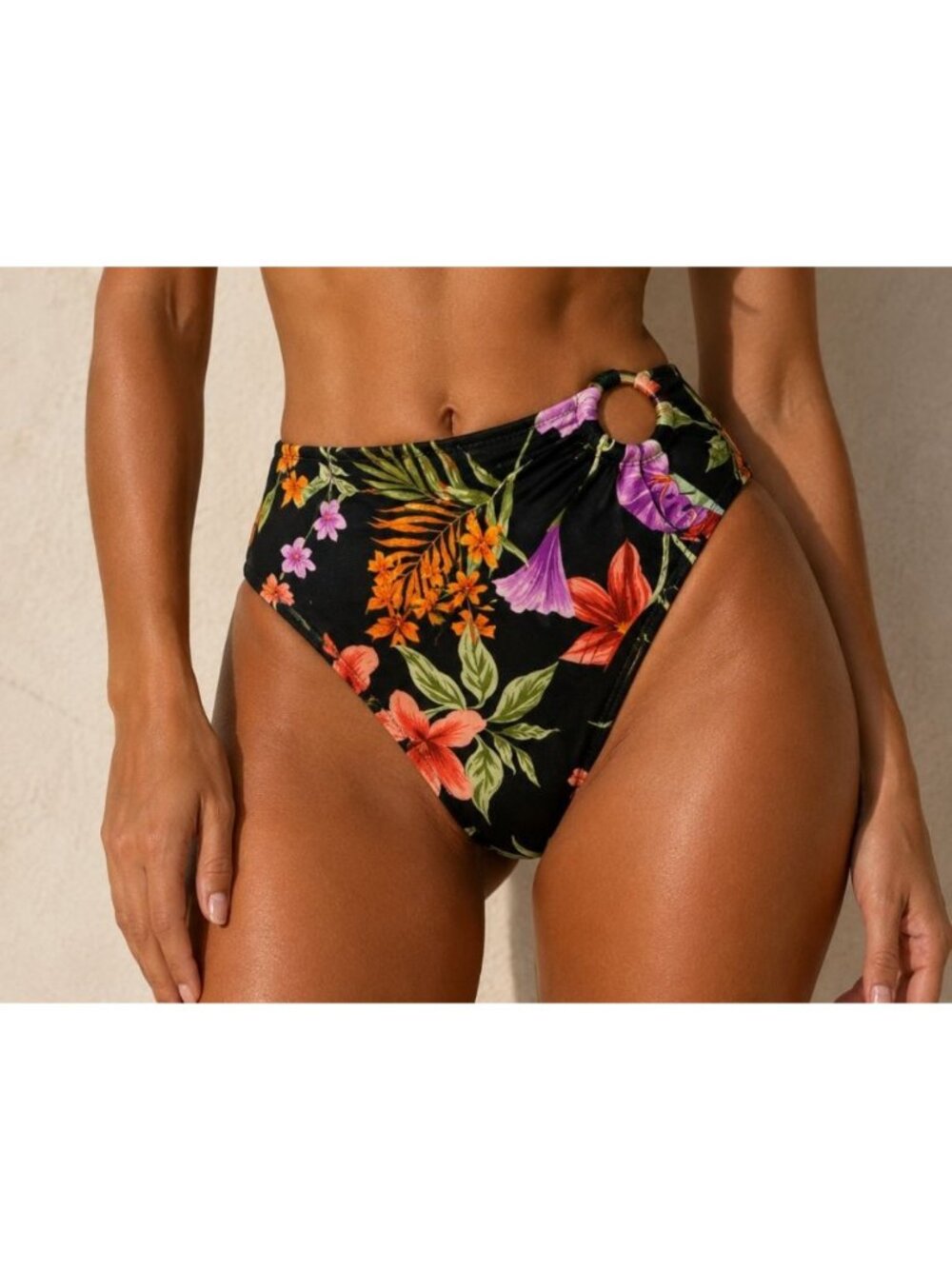 Shade & Shore Black Floral Bikini Bottom Sz Small Low Rise Beach Resort Swim NWT